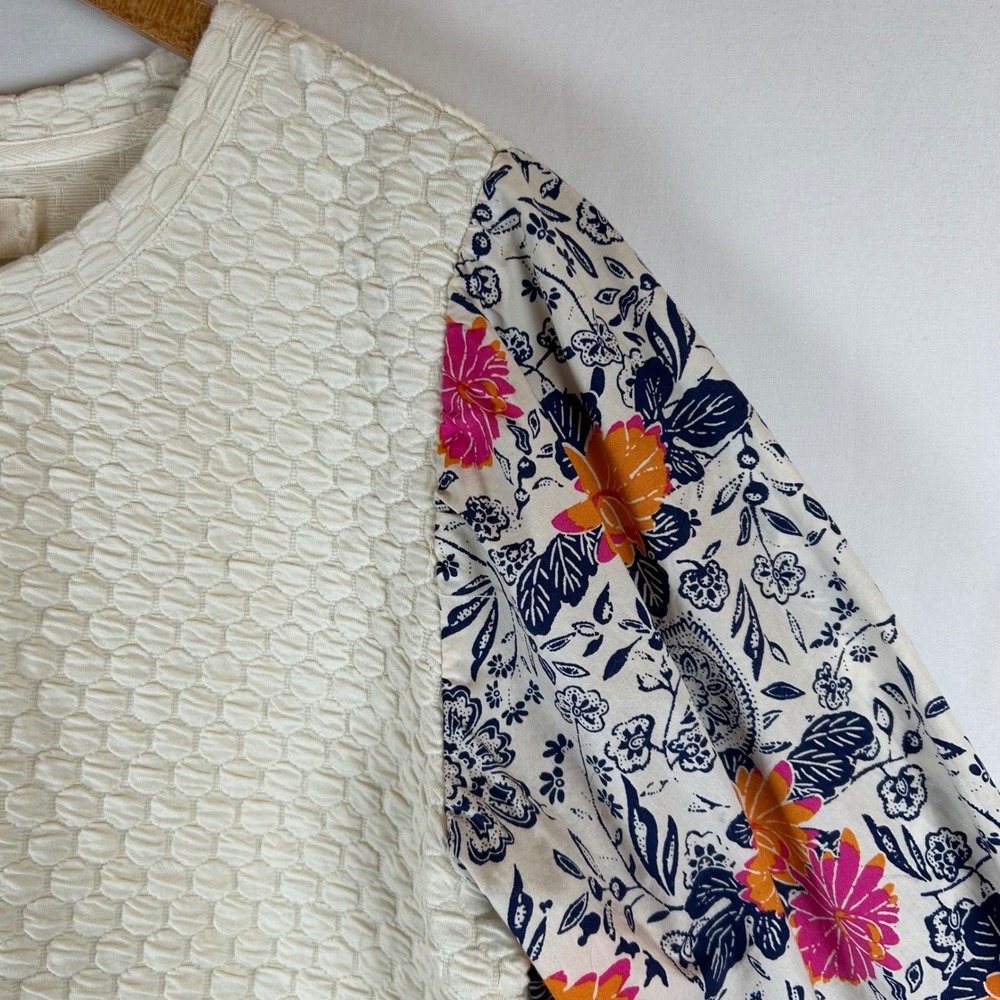 Porridge Anthropologie Women's Quilted Sweater Floral Puff Sleeve Cream Size S - Picture 8 of 10